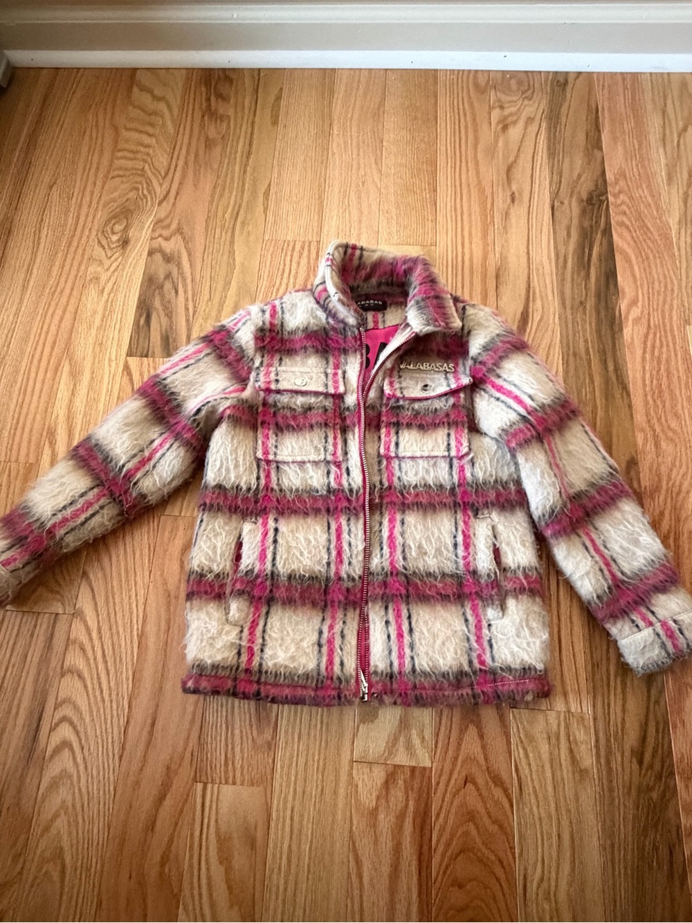 Valabasas Kids Plaid Faux-Fur Shacket Jacket - Pink & Cream